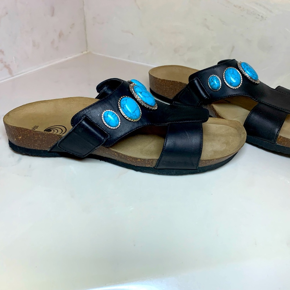 EuroWellness Balance Cork Bed Black Leather Sandal